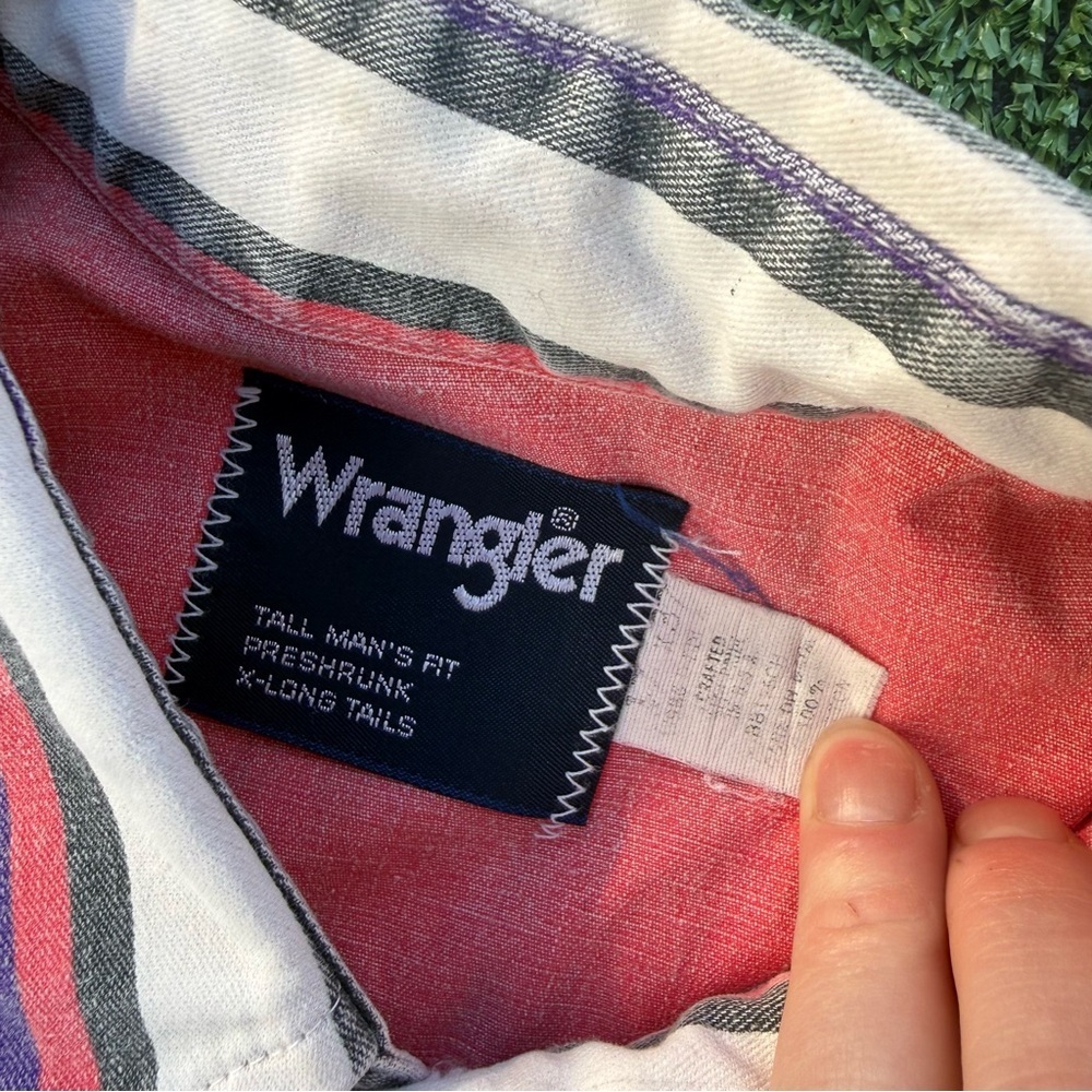 Wrangler Men's Brushpopper Striped Shirt - Pink Purple, White Western vintage XL - Picture 5 of 7